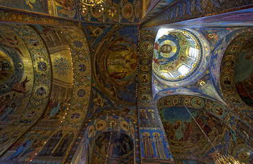 Fototapeta na wymiar Interior of the Cathedral of the Resurrection of Christ in Saint Petersburg, Russia. Church of the Savior on Blood