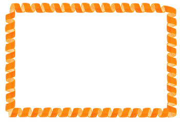 Curl mandarin peel as a frame. Isolated on white background