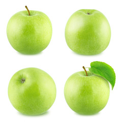 Set of Different Green Apples Isolated on White Background