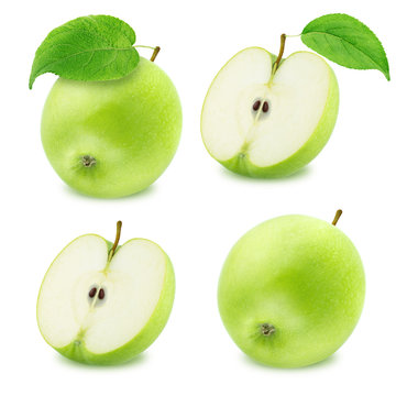 Set of Different Green Apples Isolated on White Background