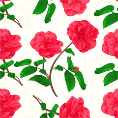 Seamless texture flowers Camellia Japonica stem with bud cracks in the porcelain vintage vector illustration