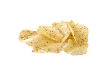 potato chips with  seaweed on white background