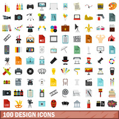 100 design icons set, flat style
