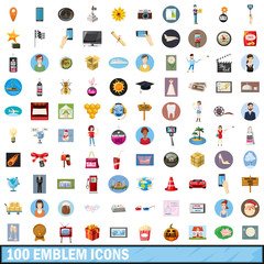 100 emblem icons set, cartoon style