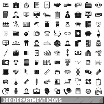 100 department icons set, simple style 