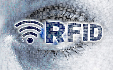 RFID auge mit matrix blickt auf betrachter konzept