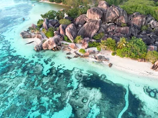 Photo sur Plexiglas Anse Source D'Agent, île de La Digue, Seychelles Anse Source L& 39 argent vu du ciel