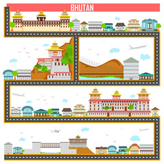 Cityscape with famous monument and building of Bhutan