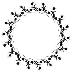 Black and white floral round frame. Copy space. Vector clip art