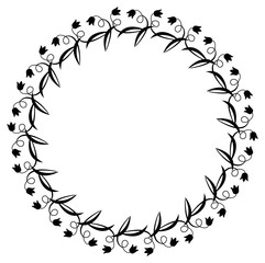 Obraz premium Black and white floral round frame. Copy space. Vector clip art