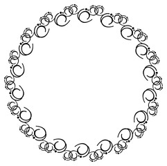 Black and white floral round frame. Copy space. Vector clip art