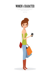 Woman shopping character. illustration vector of people.