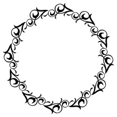 Black and white floral round frame. Copy space. Vector clip art