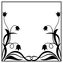 Black and white floral  frame. Copy space. Vector clip art