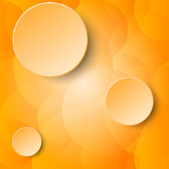 Three 3d orange paper circle label on orange transparent bubble abstract design background concept