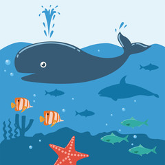 Illustration of Whale Underwater