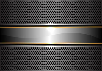 Abstract silver gold line gold banner on metal gray circle mesh design luxury background vector illustration.