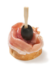 tapas with jamon isolated on white background
