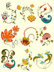 Obraz na płótnie Canvas Colorful ornamental retro flower collection