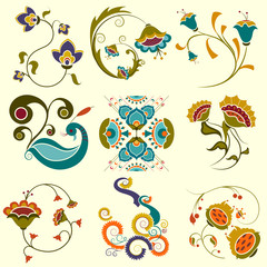 Colorful ornamental retro flower collection
