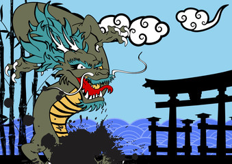 asian dragon baboo clouds background in vector format