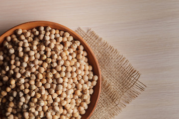 soy beans on wooden table