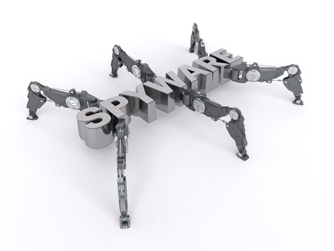 3D illustration of Spyware text in the shape of a cyber bug