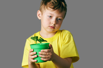 the boy planting the seedlings. Fun little gardener.