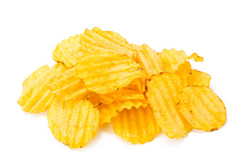 yellow potato chips isolated on white