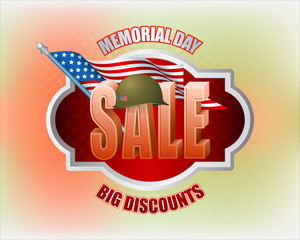 Holiday design, background with military helmet and American flag, for Memorial day, sales commercial event; Vector celebration