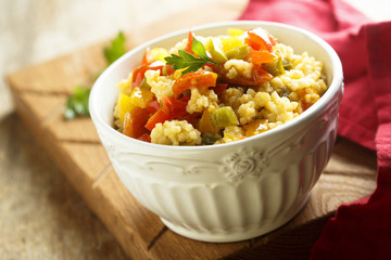 Couscous or mullet salad with vegetables