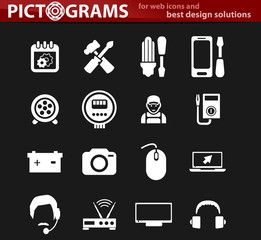Electronics repair icons set
