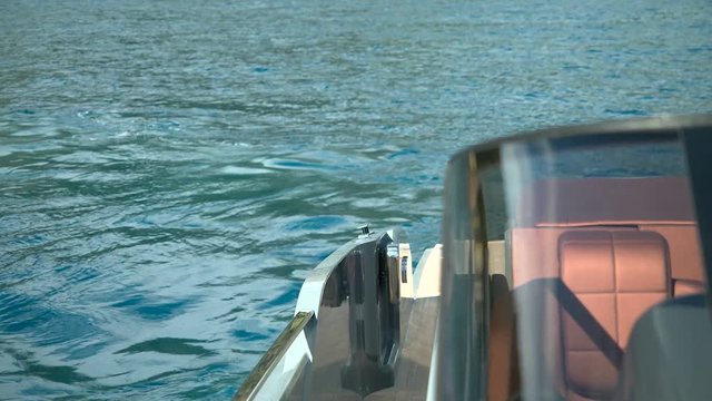 Detail of windshield protecting the cockpit of a maxi rib.