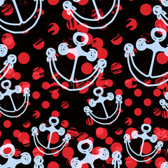 Materiał do szycia Seamless pattern with handdrawn anchors. Marine background. Textile print for bed linen, jacket, package design, fabric and fashion concepts