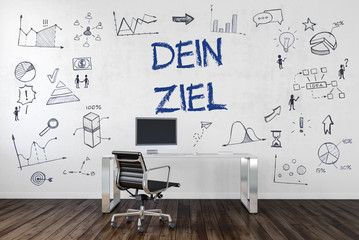 DEIN ZIEL | Schreibtisch in Büro mit Icons