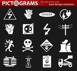 High voltage icons set