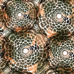Materiał do szycia Seamless pattern with round ethnic shapes.Tribal background with watercolor effect. Textile print for bed linen, jacket, package design, fabric and fashion concepts.
