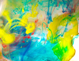 Abstraction from multi-colored ink, paint in water