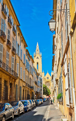 Typical narrow street in Aix en Provence, France