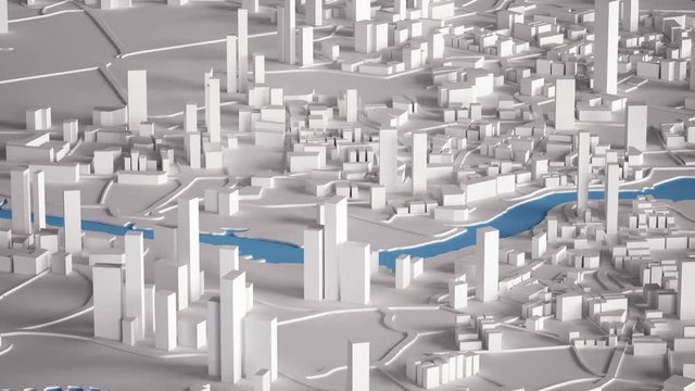 Aerial View of City Buildings 3D Rendering 4K Animation