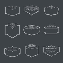 Frame classic template. Vintage contour blank frames and labels. Vintage elements design for cafe, restaurant, boutique, hotel, shop, jewelry. Vector retro elements