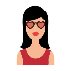 beautiful woman with hearts glasses vector illustration design