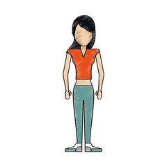 faceless woman with long black hair with short shirt and pants  icon image vector illustration design 
