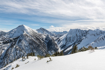 Fototapeta premium Pristine fresh white winter snow in the alps