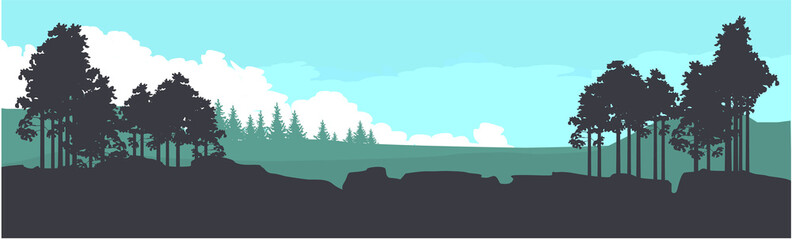 Horizontal mountain forest banner
