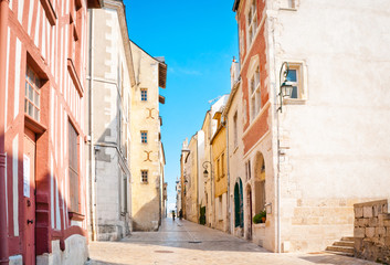 Street with typical houses in Orleans, France - obrazy, fototapety, plakaty
