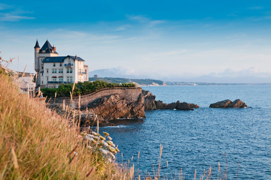Elegant old house on the cliff in Biarritz, France