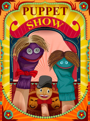 Obraz premium Vintage retro Puppet Show banner poster design