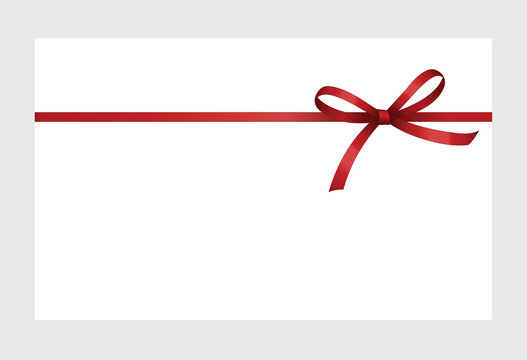 Gift Card With Red Ribbon And A Bow on white background.  Gift Voucher Template.  Vector image.