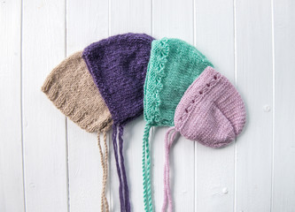 Multicolored woolen threads forming hat, topview